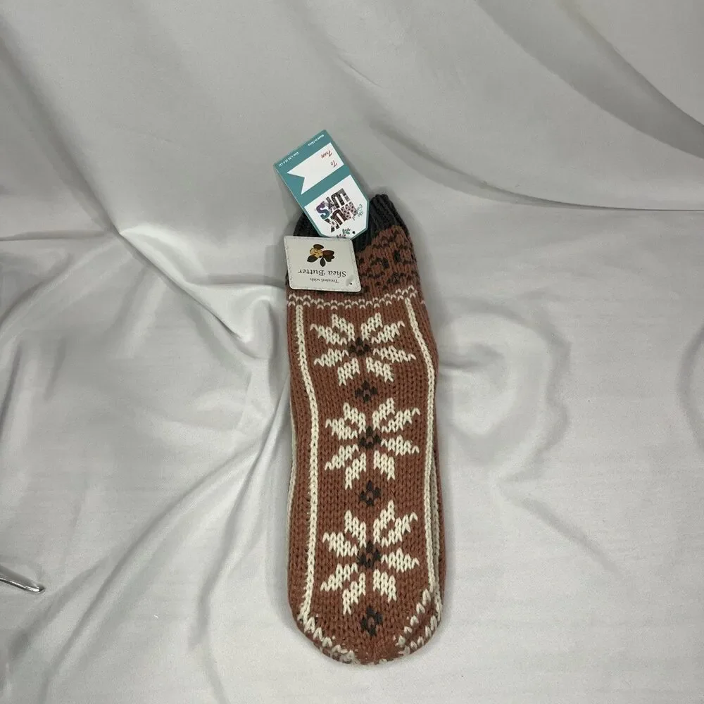 Muk Luks Socks winter slipper shea butter infused wine red grey NWT